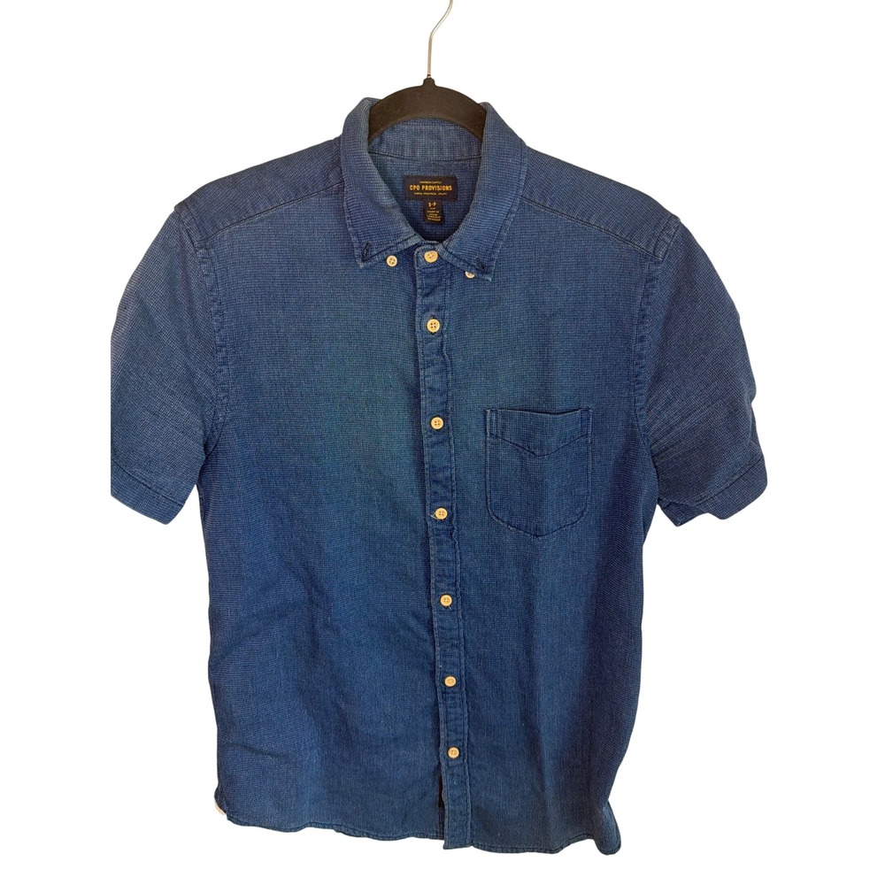 CPO Provisions Mens Small Blue Short Sleeve Button Down Shirt Cotton Textured